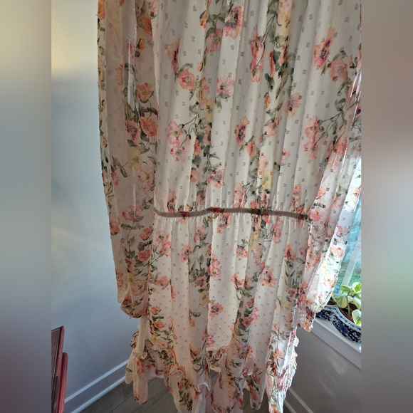 Floral Tie-Neck Long Sleeve Midi Dress - Blush Floral - Picture 4 of 11